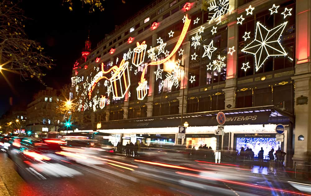 A view of Christmas illuminations of the Le Printemps department store, in Paris.