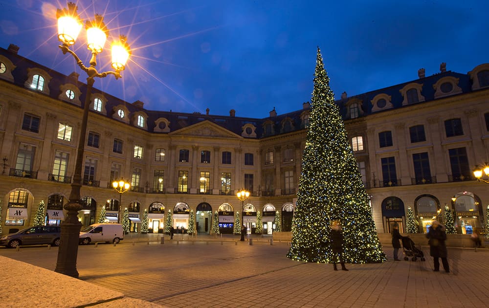 A giant Christmas tree is seen in the Place Vendome in Paris.