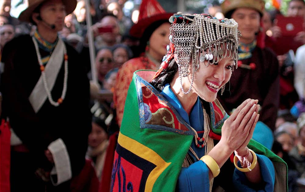  An artist from TIPA performing a cultural programme on the 25th Anniversary of Nobel Peace Prize to Tibetan Spiritual Leader Dalai Lama at TsuglaKhang Temple in McLeodGanj near Dharamsala.