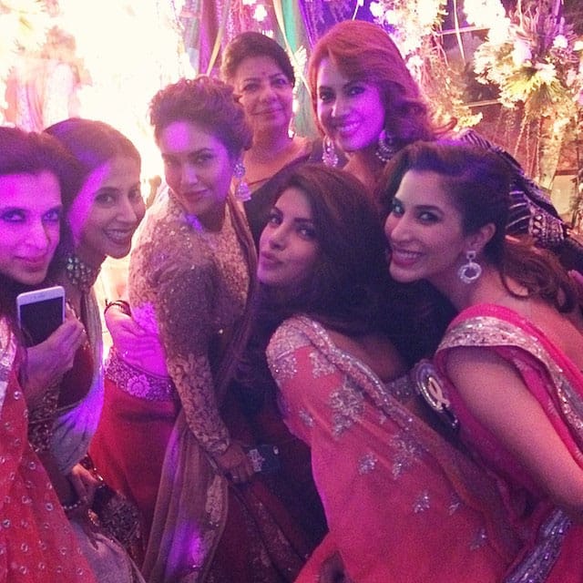 sophie choudry :- #desigirls #weddingmadness #strikeapose #happy #pout @priyankachopra @egupta , Madhu Aunty, Urmila -instagram