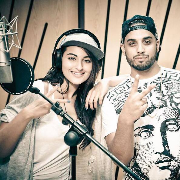 Sonakshi Sinha :- With my singing guru @Imrankhanworld while recording #LetsCelebrate