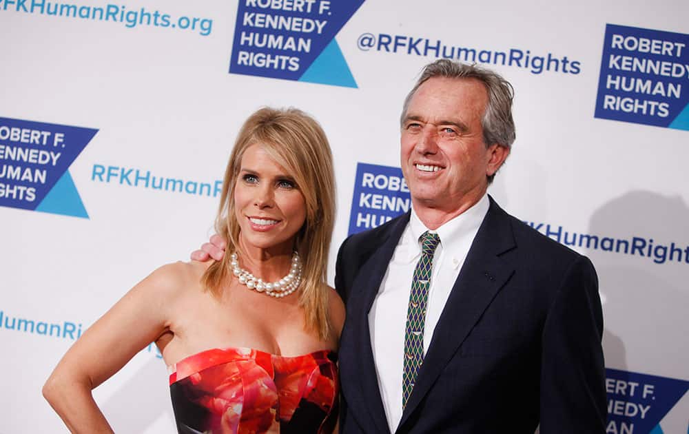 Activist Robert F. Kennedy, Jr. and his wife, actress Cheryl Hines, attend the Robert F. Kennedy Ripple of Hope Award ceremony, in New York.
