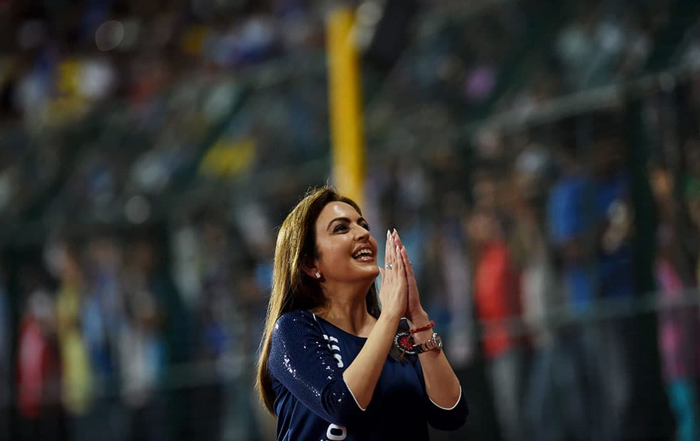 ISL Founding Chairperson Nita Ambani during the semi-final match between Chennaiyin FC and Kerala Blasters FC in Chennai.