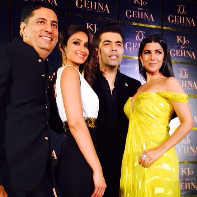 Ileana D'Cruz :- Played muse to the lovely @karanjohar for Gehna tonight...also got to catch up with the beautiful and absolutely charming @nimrat.kaur #diamondsareagirlsbestfriend -instagram
