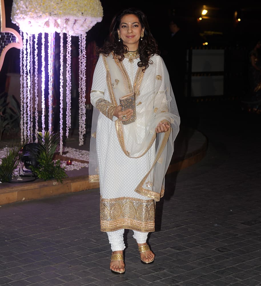 Juhi Chawla during Riddhi Malhotra and Tejas Talwalkar marriage reception in Mumbai.- dna