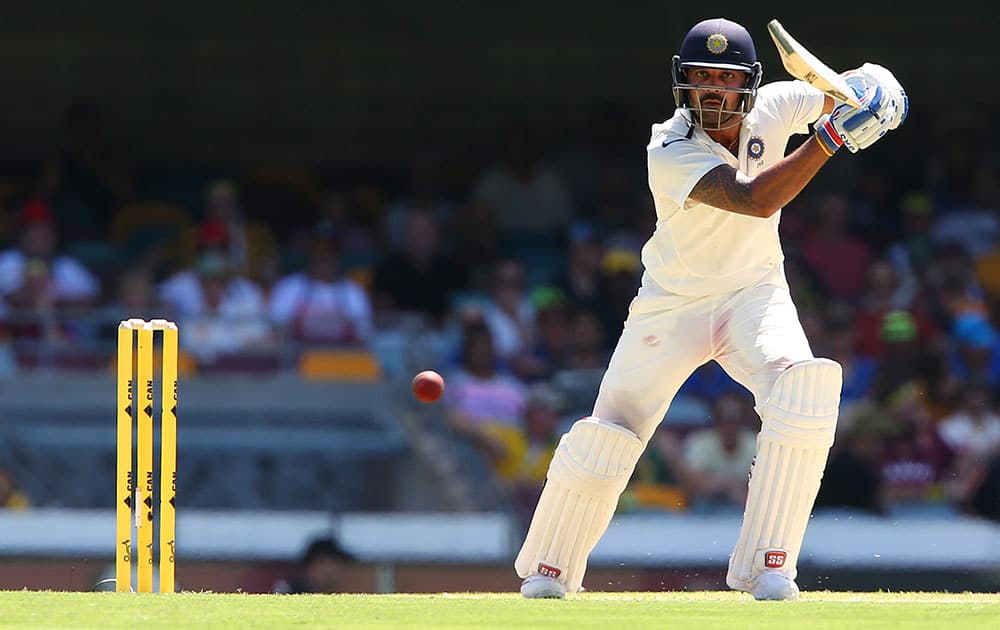 Indian batsman Murali Vijay plays a shot during the second cricket test match against Australia in Brisbane, Australia.