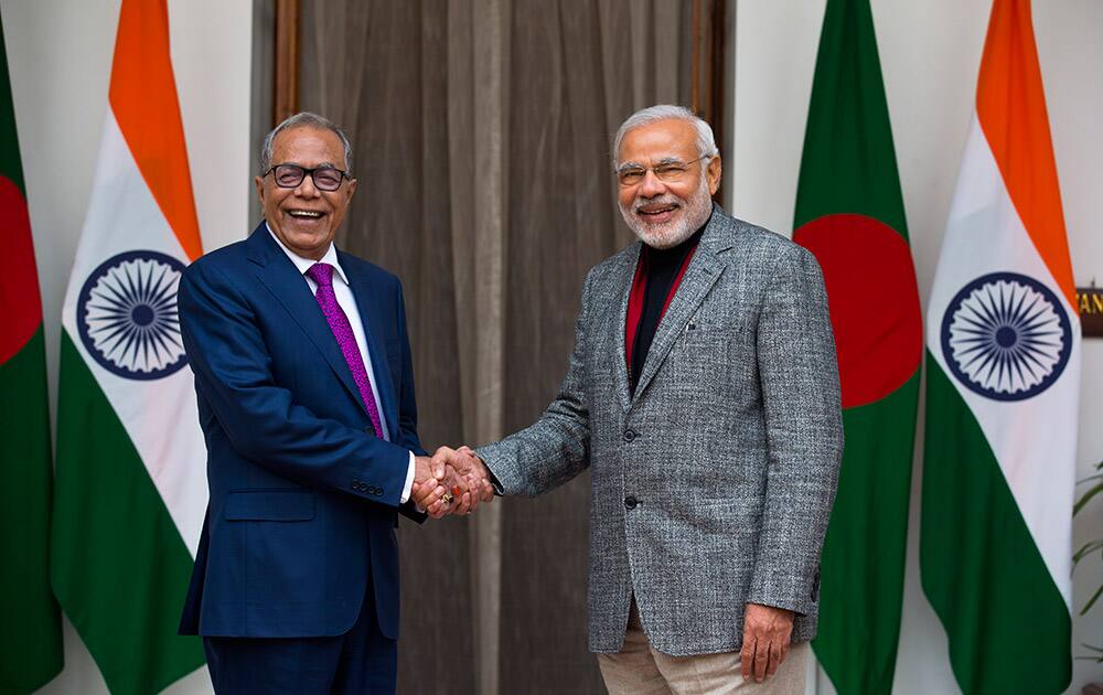 PM Narendra Modi, receives Bangladesh's President Abdul Hamid before a meeting in New Delhi.