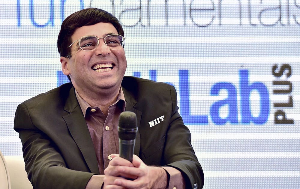 Five-time Chess Grandmaster Viswanathan Anand during the NIIT Math Lab Impact Study unveiling ceremony in New Delhi.