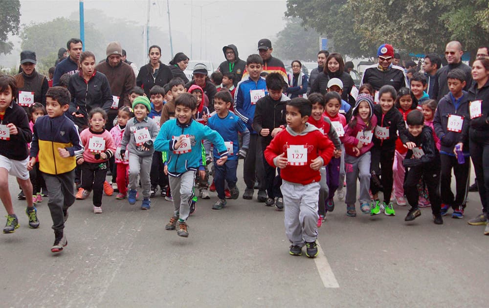  Children Participate during the Run for Kids Safety half marathon in Gurgaon.