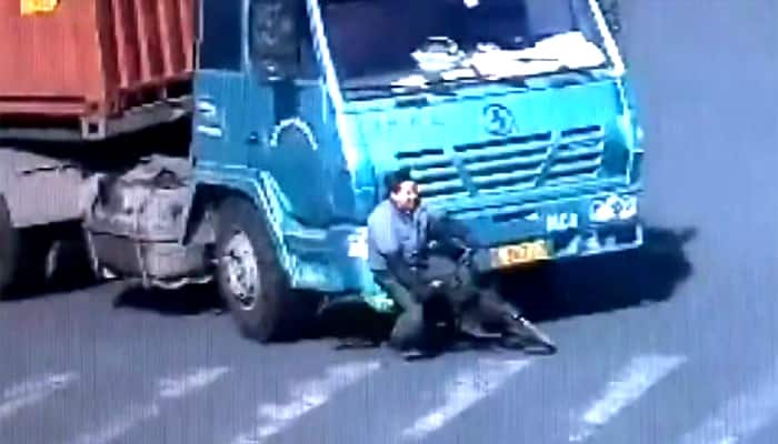 Lucky escape: Man on bicycle crushed under truck survives to tell tale