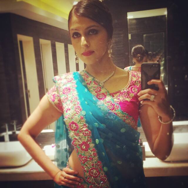 aarti chabria :- #sari #mirror #selfie #turquoise #multipleimage tonight attending a wedding.. In a gorgeous #shamayelkhan #aara sari -instagram