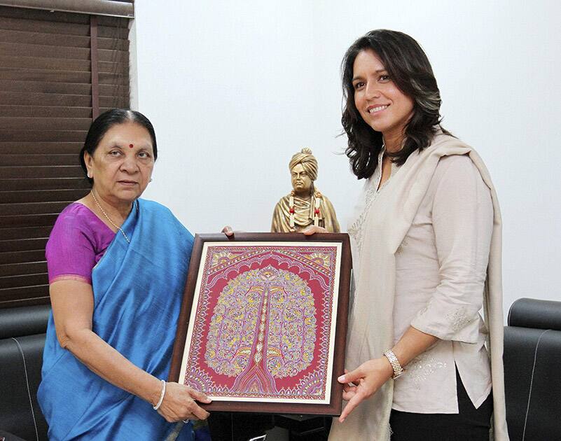 Gujarat Chief Minister Anandiben Patel with United States Representative Tulsi Gabbard.