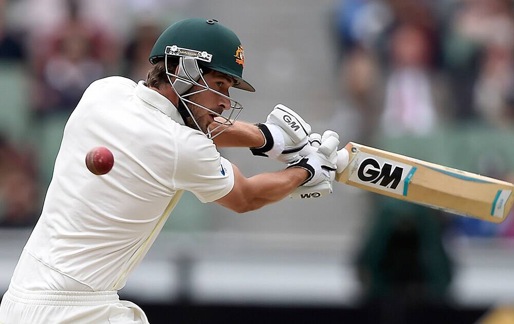 Australia's Joe Burns nicks the ball and is caught out for 9 runs against India during the fourth day of their cricket test match in Melbourne, Australia.