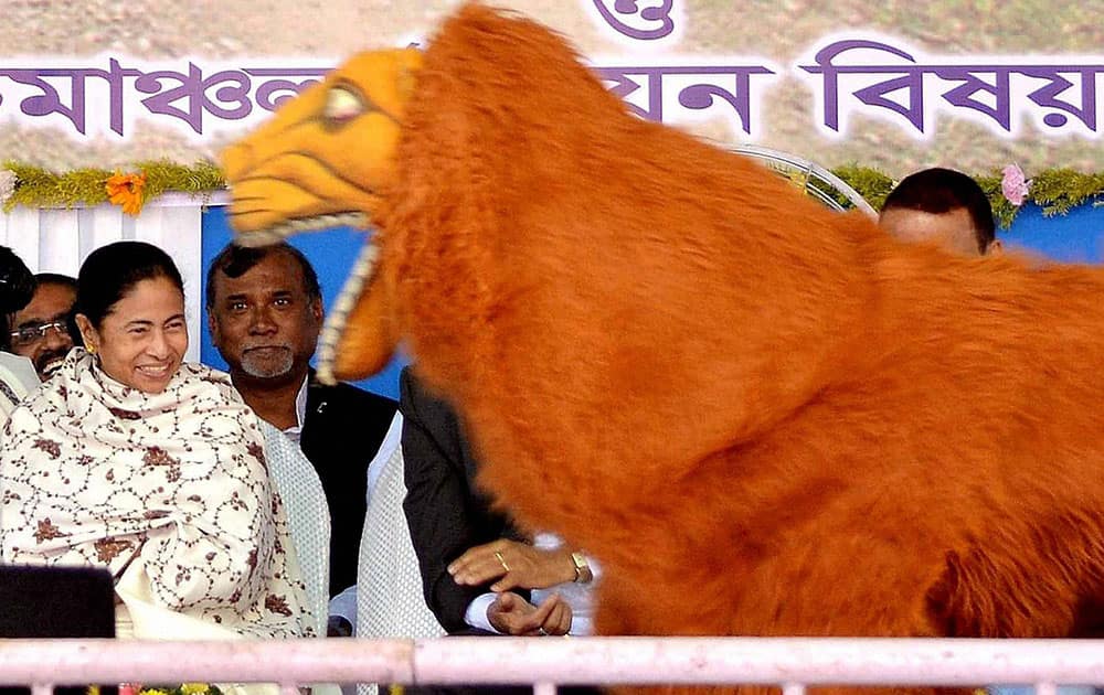 West Bengal Chief Minister Mamata Banerjee during Jangalmahal Festival 2014, at West Midnapore district of West Bengal.