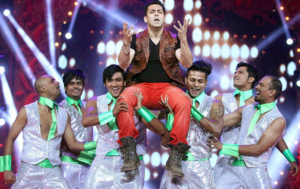 Bollywood actor Salman Khan performs during the BIG STAR Entertainment Awards 2014 in Mumbai.