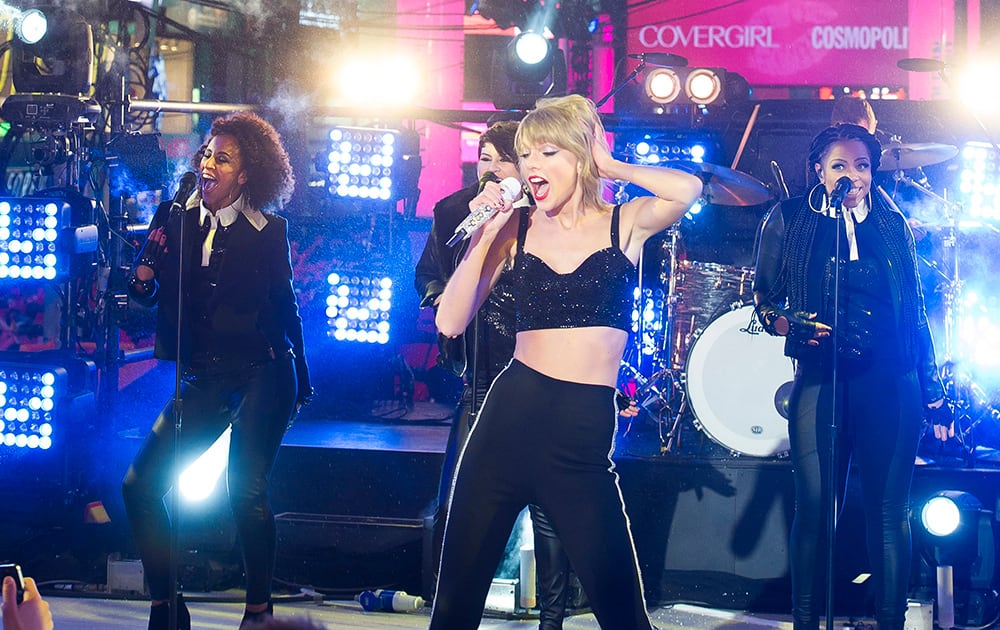 Taylor Swift performs in Times Square during New Year's Eve celebrations, in New York.