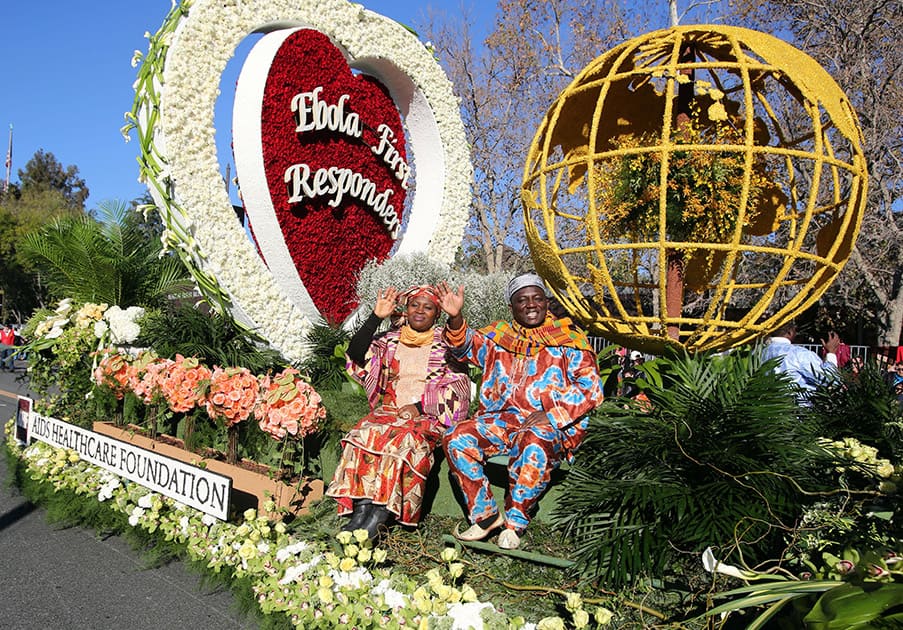 The AIDS Healthcare Foundation float, 'Protecting Global Health,' appears in the 126th Rose Parade in Pasadena, Calif.