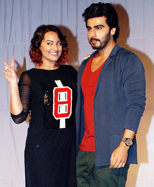 Bollywood actors Arjun Kapoor and Sonakshi Sinha during the promotion of their film Tevar at IIT in Mumbai.