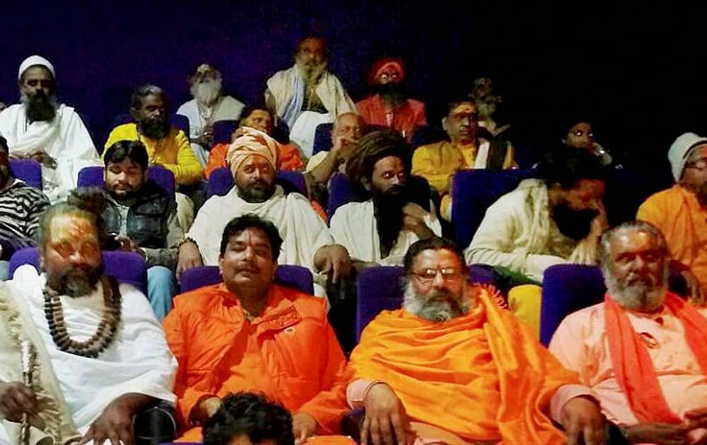 Religious leaders at a screening of the film Pk at a theatre in Indore.
