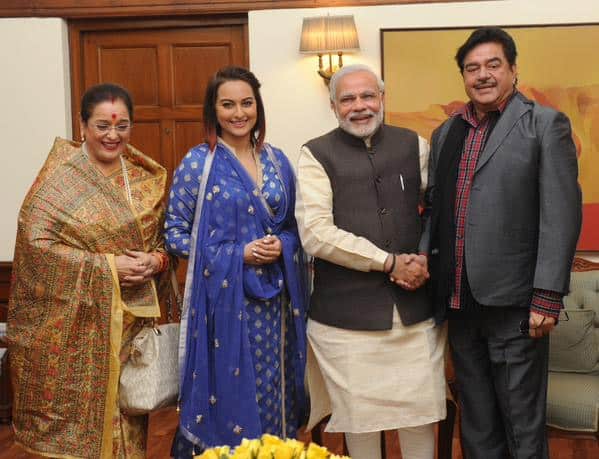 @narendramodi  - With Party colleague & popular actor, Shatrughan Sinha ji & his family. A delightful meeting! @sonakshisinha ‏- Twitter
