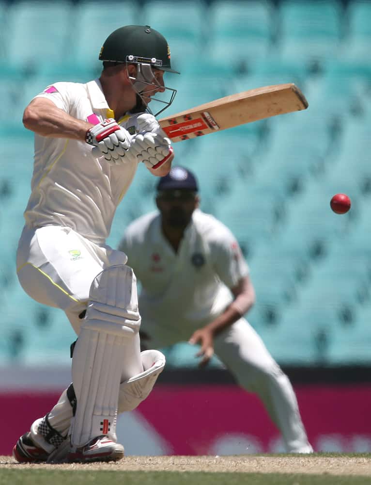 Australia's Shaun Marsh plays a shot against India on the second day of their cricket test match in Sydney.