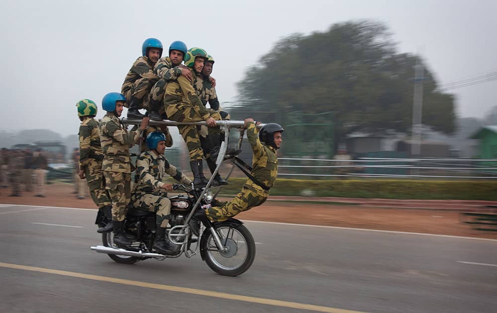 India's Border Security Force Daredevils team performs as they rehearse for the upcoming Republic Day parade in New Delhi.