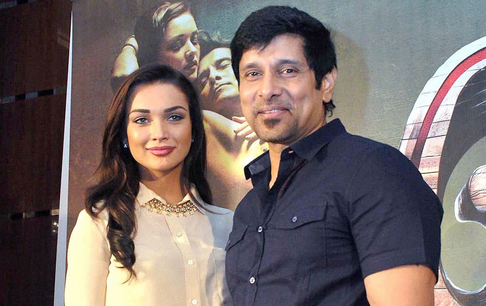 British actress Amy Jackson and actor Vikram at a promotional program in Kochi.