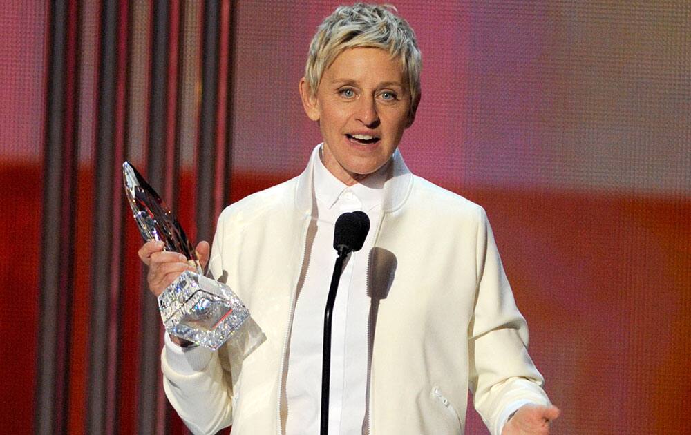 Ellen DeGeneres presents the award for favorite TV icon at the People's Choice Awards at the Nokia Theatre.