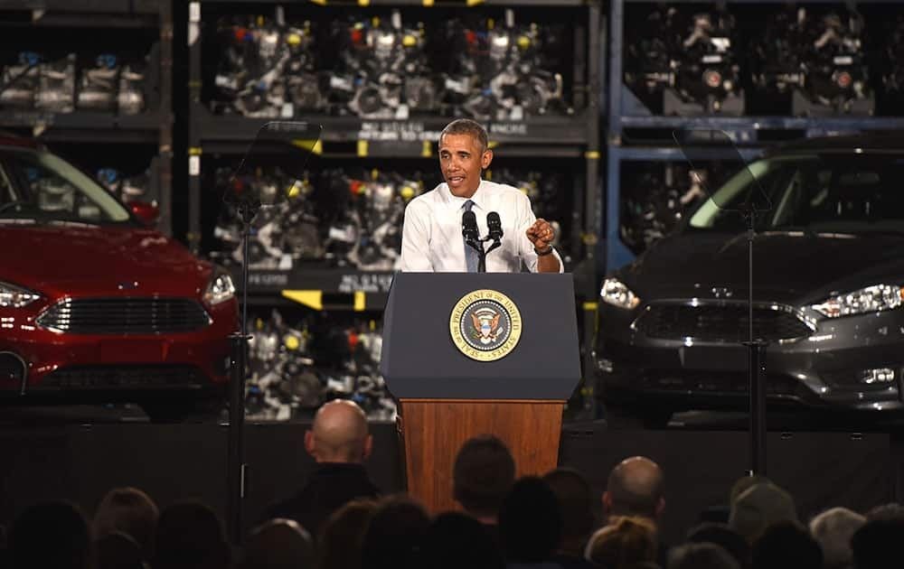 President Obama speaks about American Manufacturing at Ford's Michigan Assembly Plant in Wayne.