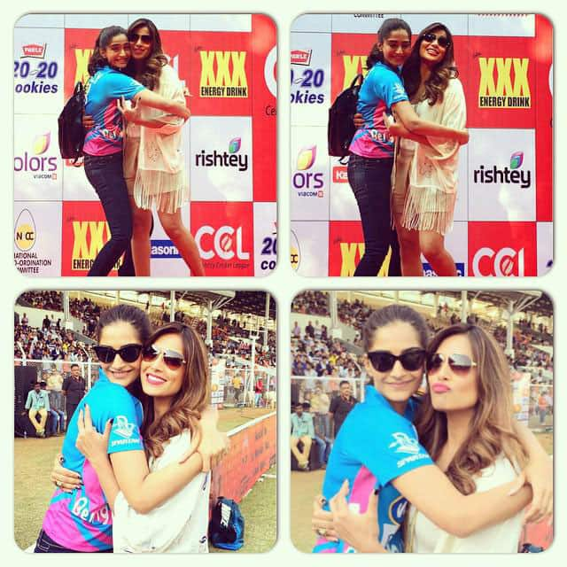 Bipasha Basu :- RT @bipsluvurself: With the adorable and loving @sonamakapoor at #CCL today! Warm tight hugs -twitter