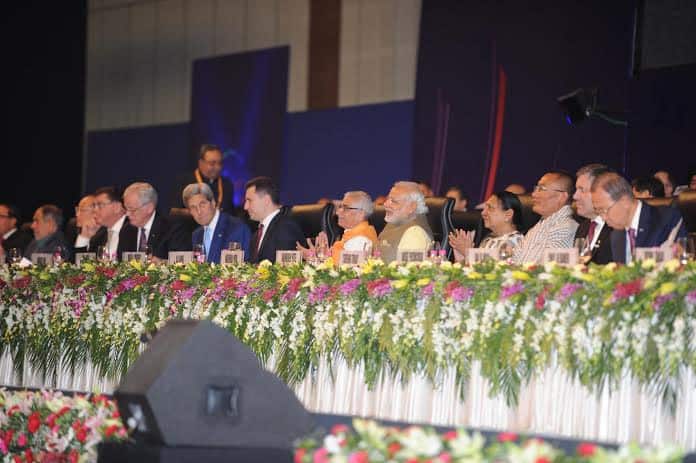 PM Narendra Modi with other dignitaries during inauguration of vibrantgujarat Global Summit 2015 - twitter