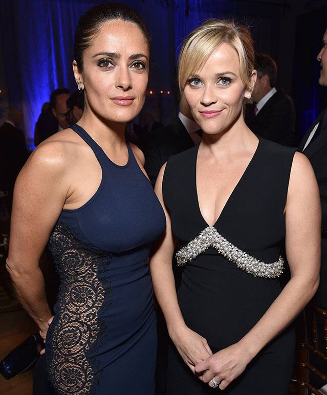 Salma Hayek, left, and Reese Witherspoon are seen at Sean Penn And Friends &quot;Help Haiti Home&quot; Gala - Show at the Montage Hotel in Beverly Hills, Calif.