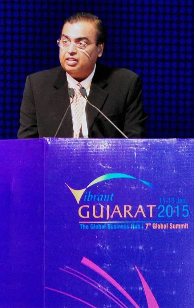 Industrialist Mukesh Ambani during the Vibrant Gujarat Global Summit 2015.