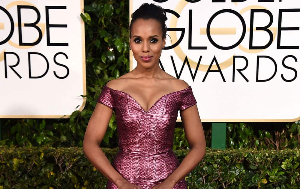 Kerry Washington arrives at the 72nd annual Golden Globe Awards.