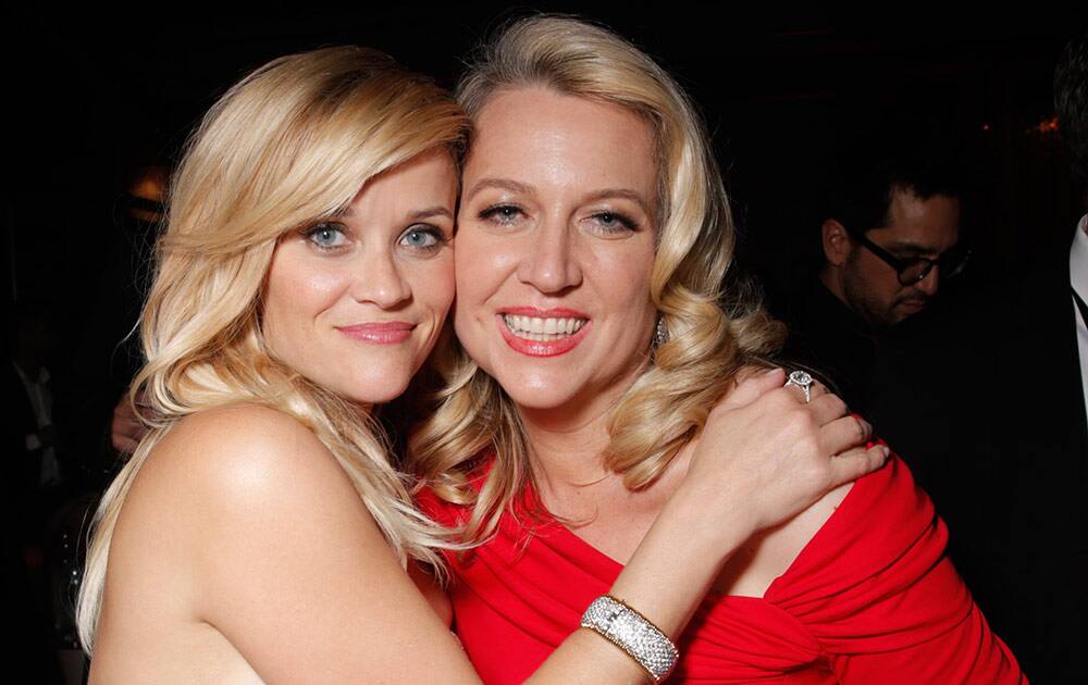 Reese Witherspoon and Cheryl Strayed are seen at FOX's 72nd annual Golden Globe Awards Party at the Beverly Hilton Hotel.