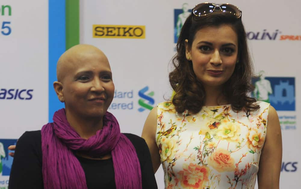 Mithila Balse, who has raised Rs 5 lakh for Indian Cancer Society, will participate in the dream run on Sunday, January 18, 2015. Also seen in the picture is actress Dia Mirza.