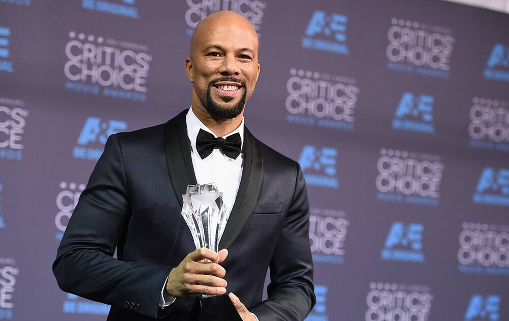 Common poses in the press room with the best song award for the song 'Glory' from the film 'Selma' at the 20th annual Critics' Choice Movie Awards at the Hollywood Palladium, in Los Angeles.