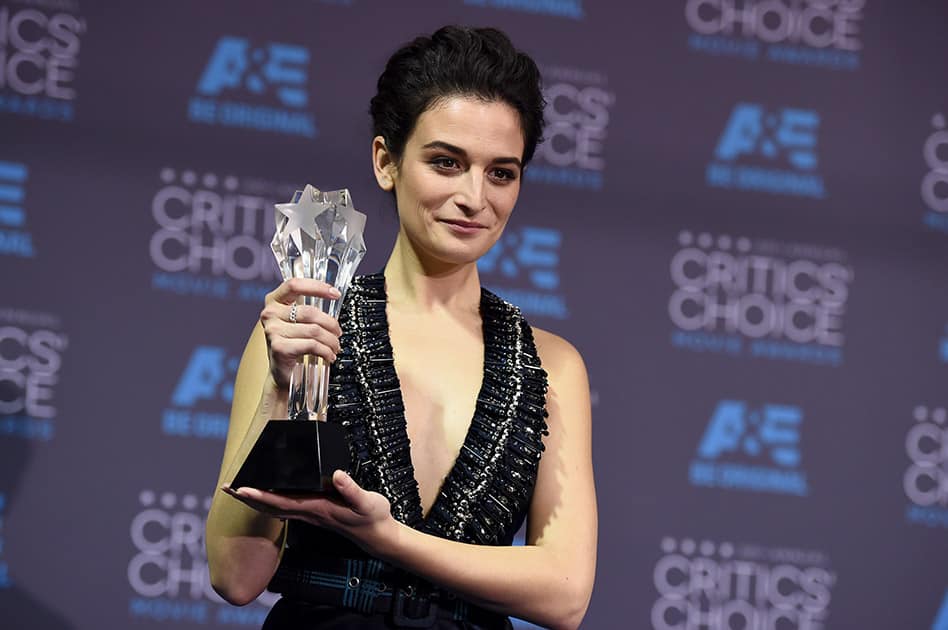 Jenny Slate poses in the press room with the best actress in a comedy award for 'Obvious Child' at the 20th annual Critics' Choice Movie Awards at the Hollywood Palladium, in Los Angeles.