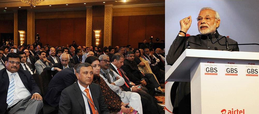 Prime Minister Narendra Modi speaks at the Economic Times Global Business Summit in New Delhi.