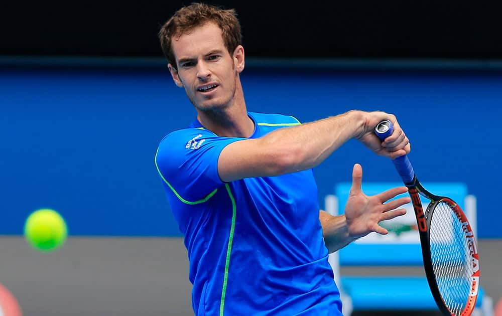 Andy Murray of Britain plays a shot during a training session at the Australian Open tennis championship in Melbourne.