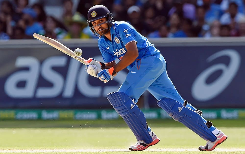 India's Rohit Sharma bats against Australia during their One Day International cricket match in Melbourne, Sunday.