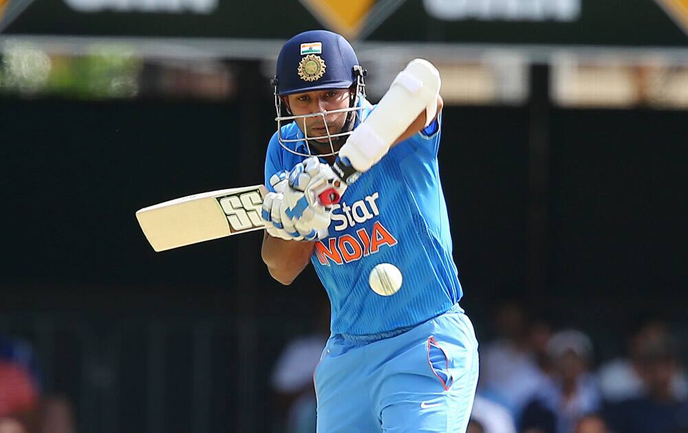 Stuart Binny plays a shot during the one-day International cricket match between England and India in Brisbane, Australia.