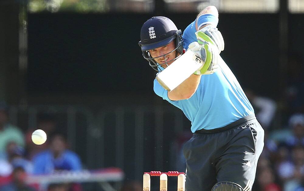 England's Ian Bell plays a shot during the one-day International cricket match between England and India in Brisbane, Australia.