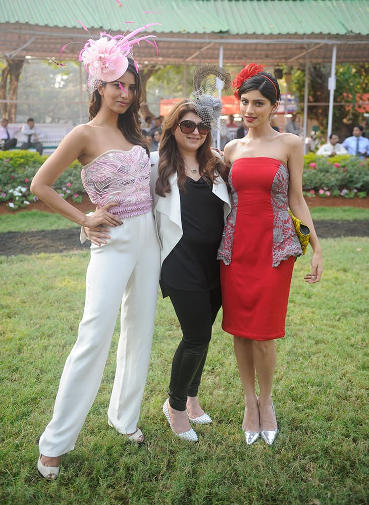 Manasvi Mamgai, Delna Poonawalla and Sapna Pabbi, during the race at Mahalaxmi racecourse in Mumbai. DNA