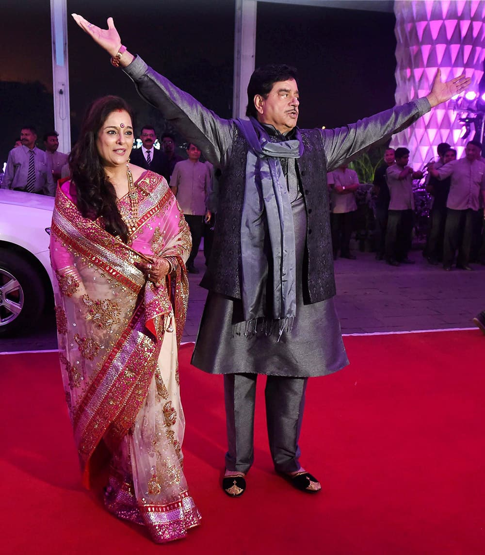 Shatrughan Sinha and his wife Poonam during the wedding reception of their son Kussh in Mumbai.