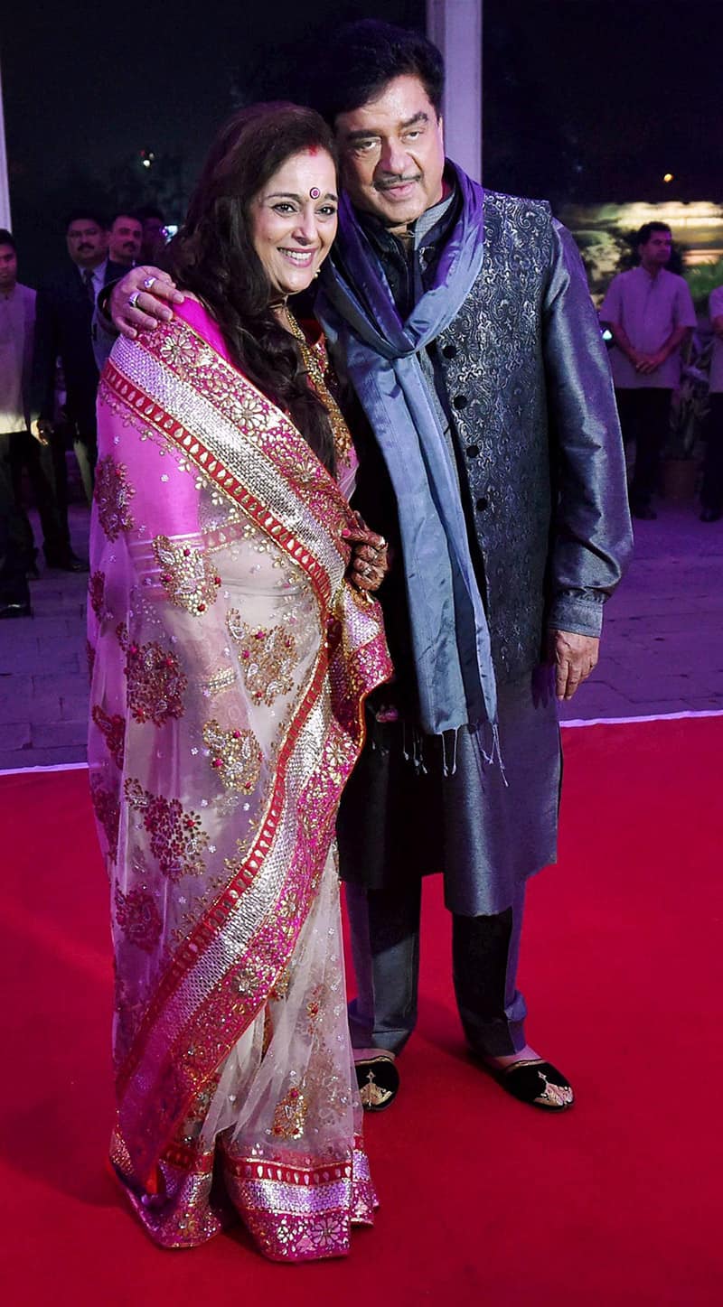 Shatrughan Sinha and his wife Poonam during the wedding reception of their son Kussh in Mumbai.