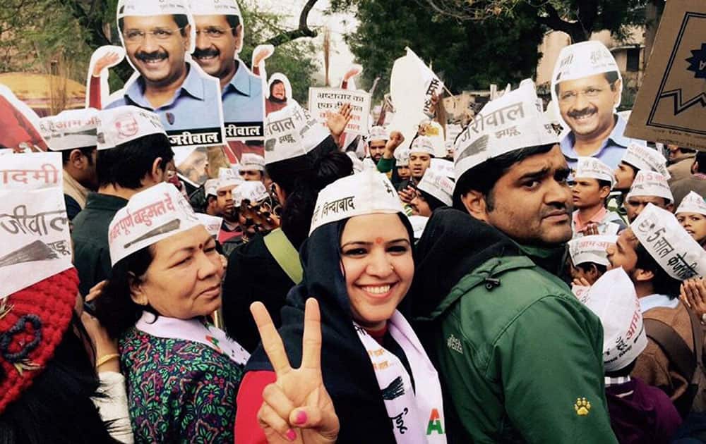 Pramila Tokas of Aam Admi Party during her nomination filing procession at RK Puram in New Delhi.