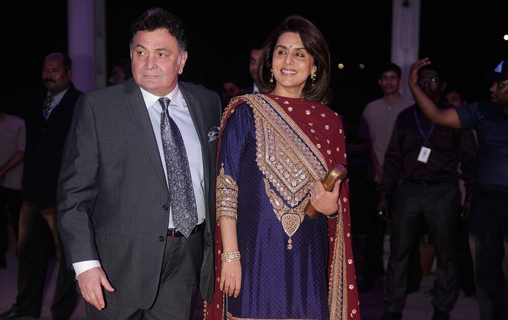 Rishi and Neetu Kapoor during the wedding reception of Kush and Taruna Agarwal at Sahara Star in Mumbai. DNA