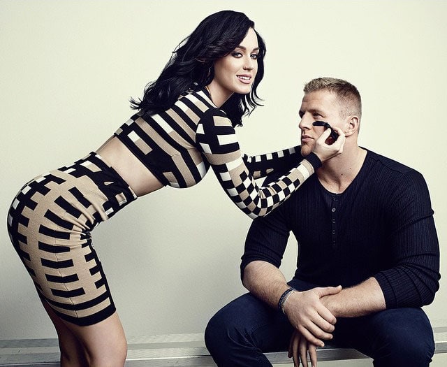 katy perry :- Let's go wide on that cover shot for @espnmag shall we @justinjames99 -instagram