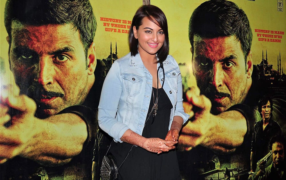 Bollywood actor Sonakshi Sinha during the special screening of film Baby in Mumbai.